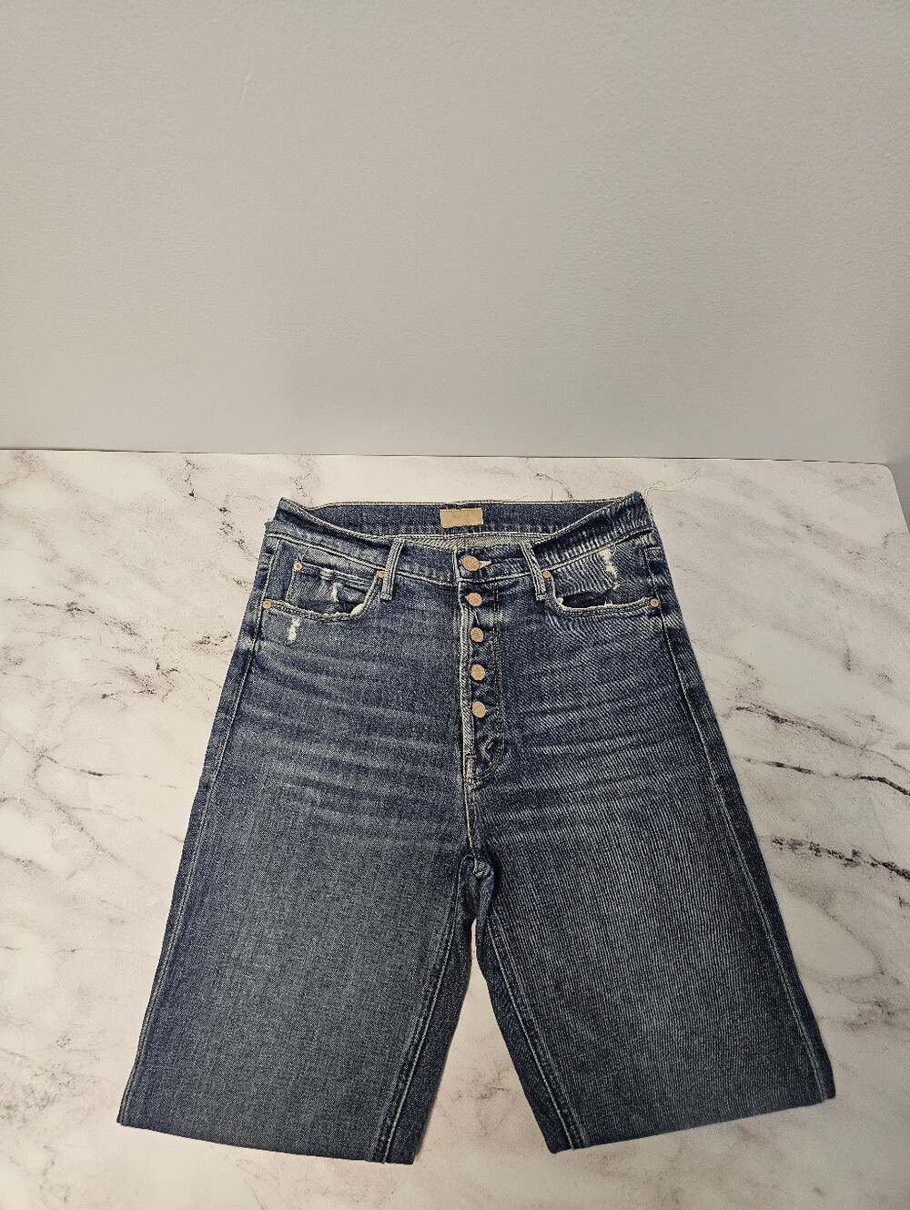 MOTHER The Pixie Dazzler Ankle Fray Straight Leg Love Pop Blue Jeans 27 Preowned - Picture 5 of 11